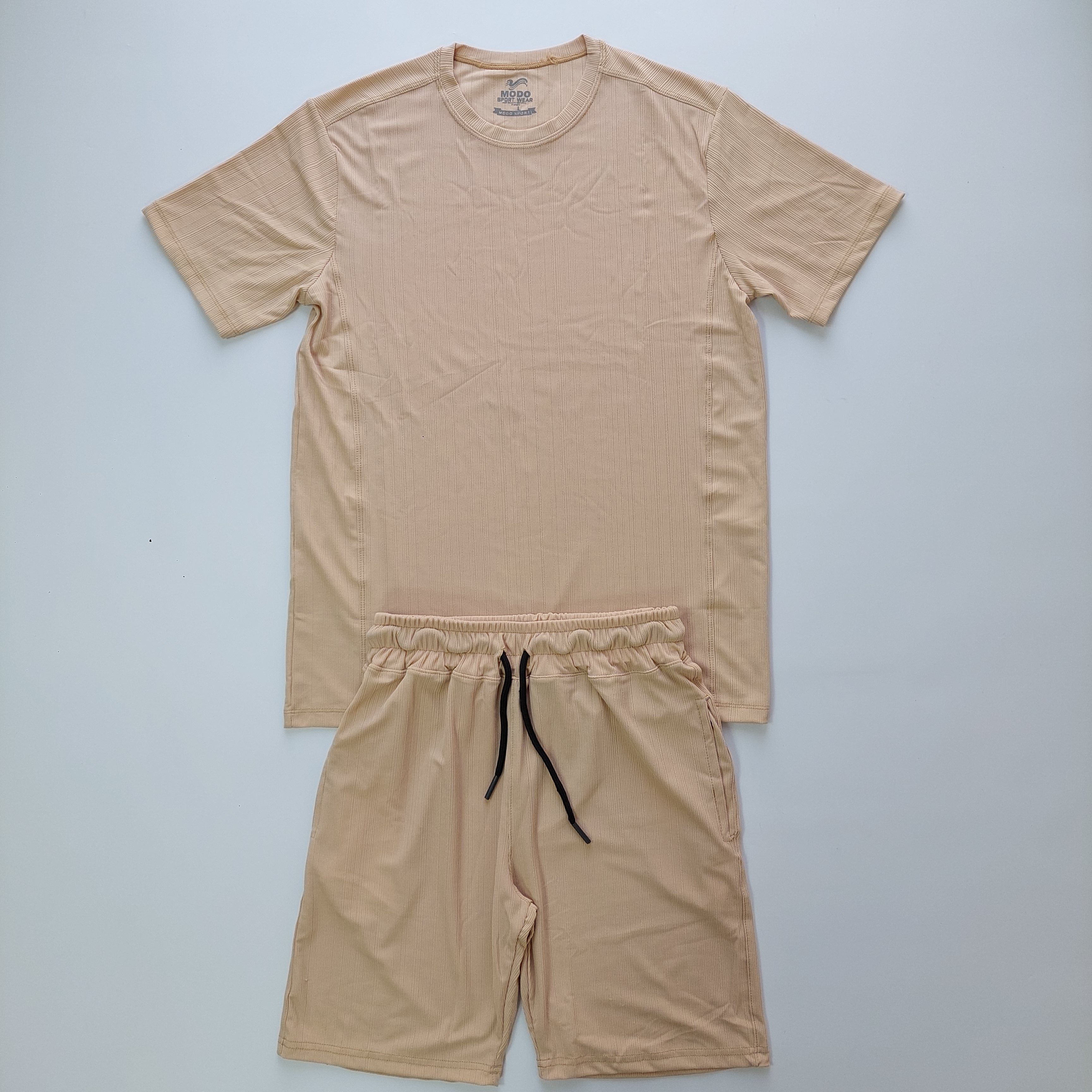 ست تیشرت و شلوارک مردانه | پارچه مراکشی | رنگ کرمی