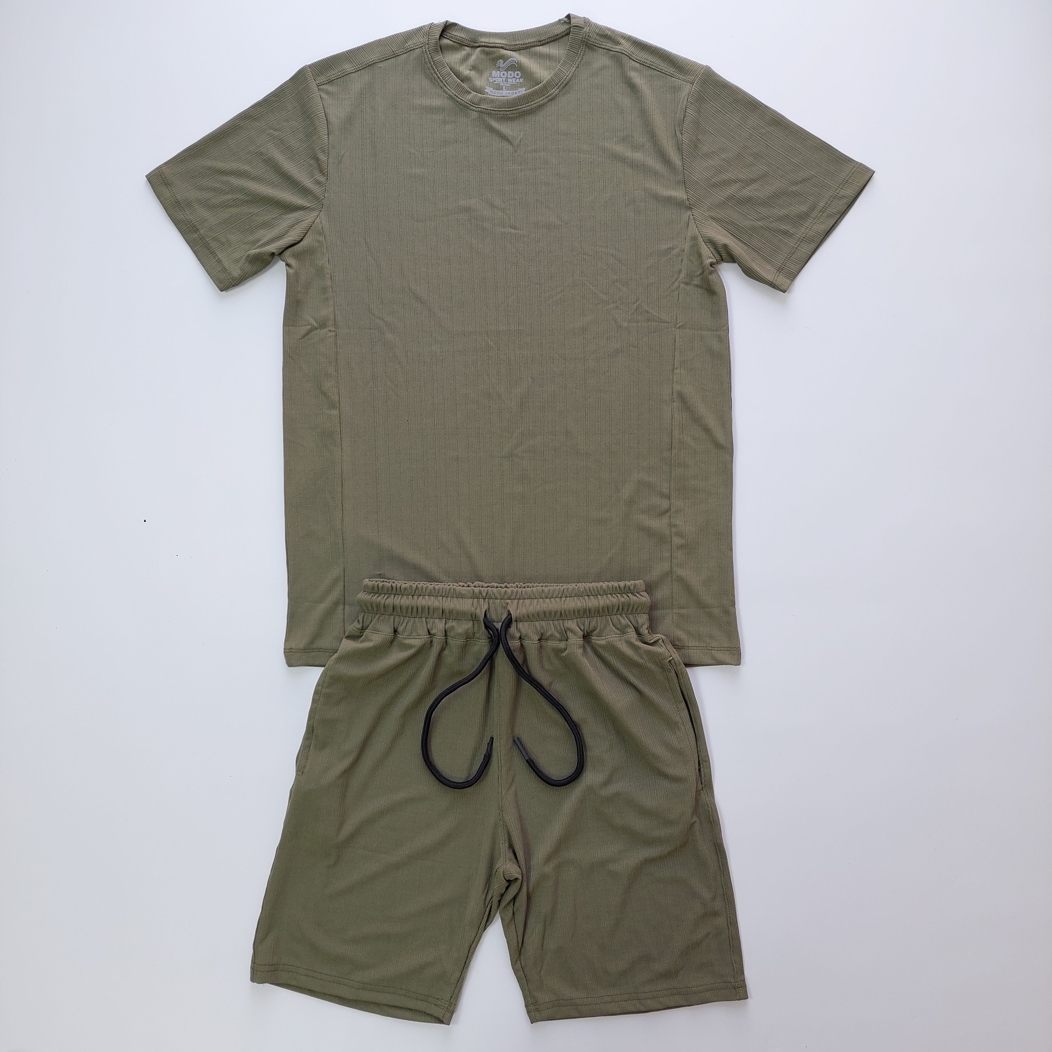 ست تیشرت و شلوارک مردانه | پارچه مراکشی | رنگ سبز یشمی